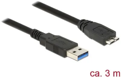 Delock USB kabel USB 3.2 gen. 1 (USB 3.0) USB-A vtič\, USB-mikro-B 3.0 vtič  3.00 m črna pozlačeni konektorji 85075