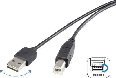 Renkforce USB kabel USB 2.0 USB-A vtič\, USB-B vtič 1.80 m črna primeren za obojestranski priključek \, pozlačeni konektorji RF-4078644