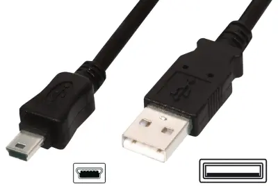 Digitus USB kabel USB 2.0 USB-A vtič\, USB-mini-B vtič 1.80 m črna okrogel\, dvojno oklopljen AK-300130-018-S