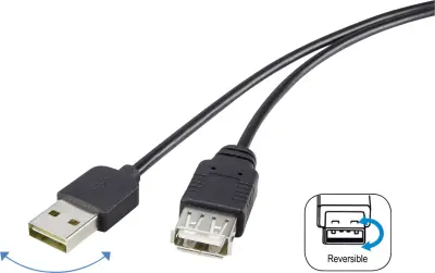 Renkforce USB kabel USB 2.0 USB-A vtič\, USB-A vtičnica 1.80 m črna primeren za obojestranski priključek \, pozlačeni konektorji RF-4096113