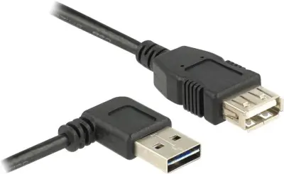USB 2.0 priključni kabel \, ploski \, kotni [1x USB 2.0 vtič A - 1x USB 2.0 vtičnica A] 1 m črn obojestransko uporaben