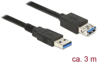 Delock USB kabel USB 3.2 gen. 1 (USB 3.0) USB-A vtič\, USB-A vtičnica 3.00 m črna pozlačeni konektorji 85057