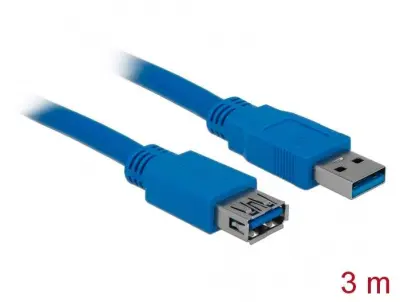 Delock USB kabel USB 3.2 gen. 1 (USB 3.0) USB-A vtič\, USB-A vtičnica 3.00 m modra pozlačeni konektorji 82540
