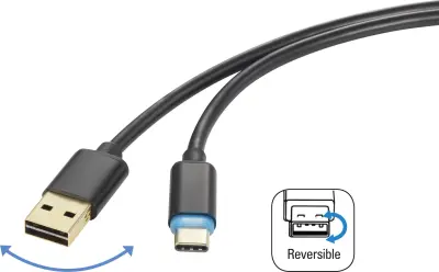 Renkforce USB kabel USB 2.0 USB-A vtič\, USB-C® vtič 1.50 m črna primeren za obojestranski priključek  RF-4758090