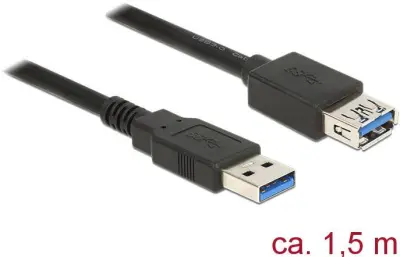 Delock USB kabel USB 3.2 gen. 1 (USB 3.0) USB-A vtič\, USB-A vtičnica 1.50 m črna pozlačeni konektorji 85055