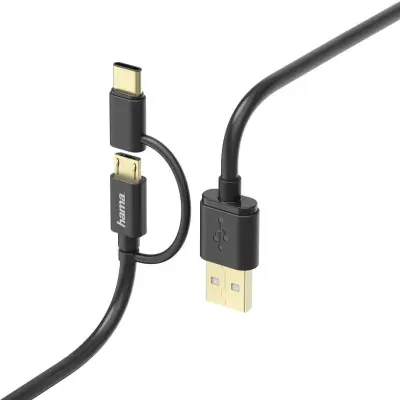 Hama USB kabel USB 2.0 USB-A vtič\, USB-mikro-B vtič\, USB-C® vtič 1.00 m črna  00178327