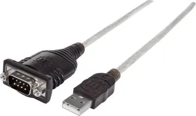 Priključni kabel USB 1.1\, Seriell [1x USB 1.1 vtič A - 1x D-SUB-vtič 9pol.] 0.45 m črno-siv Manhattan