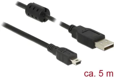 Delock USB kabel USB 2.0 USB-A vtič\, USB-mini-B vtič 5.00 m črna s feritnim jedrom 84916