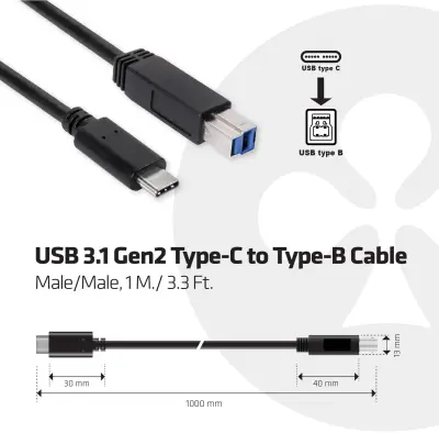 club3D USB kabel USB 3.2 gen. 1 (USB 3.0) USB-C® vtič\, USB-B vtič 1.00 m   CAC-1524