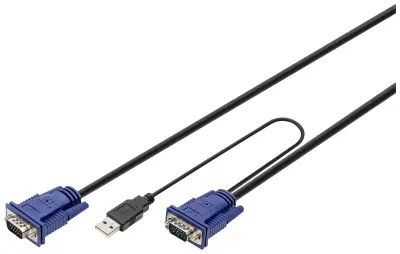 KVM priključni kabel [1x VGA-vtič - 2x PS/2-vtič\, USB 2.0 vtič A\, VGA-vtič] 5.00 m črn Digitus
