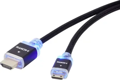 HDMI priključni kabel z LED [1x VDMI-vtič - 1x VDMI-vtič C Mini] 1.50 m črne barve SpeaKa Professional