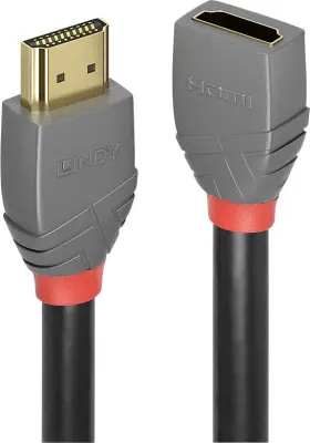 LINDY HDMI podaljšek HDMI-A  vtič\, HDMI-A  vtičnica 0.50 m antracitna\, črna\, rdeča 36475 #####4K UHD\, pozlačeni konektorji HDMI kabel