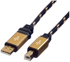 Roline USB kabel USB 2.0 USB-A vtič\, USB-B vtič 4.50 m črna\, zlata dvojno oklopljen\, pozlačeni konektorji 11.02.8805