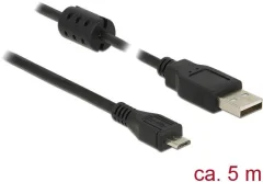 Delock USB kabel USB 2.0 USB-A vtič\, USB-mikro-B vtič 5.00 m črna s feritnim jedrom 84910