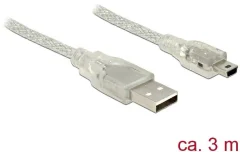 Delock USB kabel USB 2.0 USB-A vtič\, USB-mini-B vtič 3.00 m transparentna s feritnim jedrom 83908
