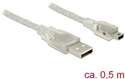 Delock USB kabel USB 2.0 USB-A vtič\, USB-mini-B vtič 0.50 m transparentna s feritnim jedrom 83904