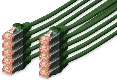 Digitus DK-1644-0025-G-10 RJ45 omrežni kabel CAT6 S/FTP 0.25 m zelena zaščita iz folije, skupna zaščita, zaščiten, brez halogena, Simplex, dvojno oklo