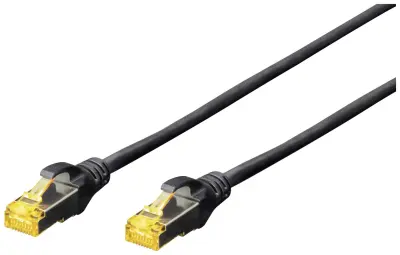 Digitus DK-1644-A-150/BL RJ45 omrežni kabel CAT6a S/FTP 15 m črna ognjevaren, brez halogena, prilagodljiv, zaščita iz folije, pletena zaščita, zaščite