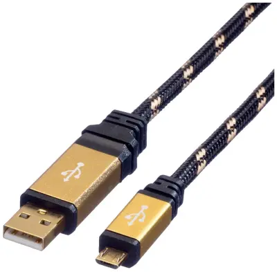 Roline USB kabel USB 2.0 USB-A vtič\, USB-mikro-B vtič 0.80 m črna\, zlata zaščiten 11.02.8825
