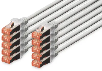 Digitus DK-1644-100-5 RJ45 omrežni kabel CAT6 S/FTP 10 m siva zaščita iz folije, skupna zaščita, zaščiten, brez halogena, Simplex, dvojno oklopljen, z