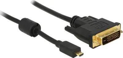 Delock HDMI/DVI adapterski kabel HDMI-mikro-D vtič, DVI-D 24+1-polni vtič 2 m črna 83586 s feritnim jedrom, lahko se privije, pozlačeni konektorji HDM