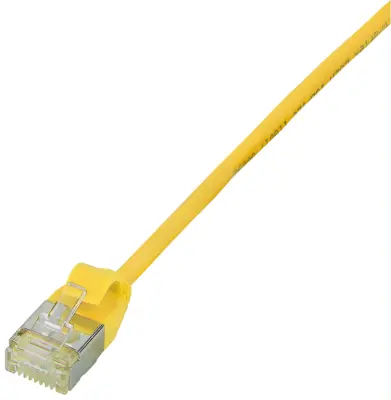 LogiLink CQ9017S RJ45 omrežni kabel CAT6a U/FTP 0.3 m rumena izjemno tanek, ognjevaren, prilagodljiv, zaščita iz folije, brez halogena, z zaščitnim za