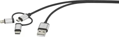 renkforce 3-v-1 Micro-USB/strela/USB-C kabel za polnjenje in sinhronizacijo 3m Renkforce 3-in-1 Micro-USB/Lightning/USB-C napajalni & sync kabel 3 m