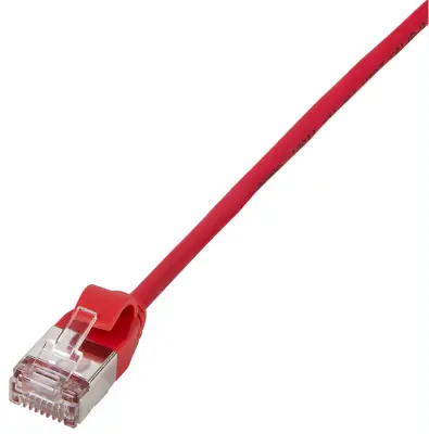 LogiLink CQ9014S RJ45 omrežni kabel CAT6a U/FTP 0.3 m rdeča izjemno tanek, ognjevaren, prilagodljiv, zaščita iz folije, brez halogena, z zaščitnim zap
