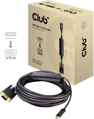 club3D USB-C® / VGA adapterski kabel USB-C® vtič\, VGA 15-polni vtič 5.00 m črna CAC-1512 ognjevaren USB-C®-Display kabel