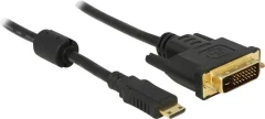 Delock HDMI / DVI adapterski kabel HDMI-mini-C  vtič\, DVI-D 24+1-polni vtič 1.00 m črna 83582 s feritnim jedrom\, lahko se privije\, pozlačeni konektorji HDMI kabel