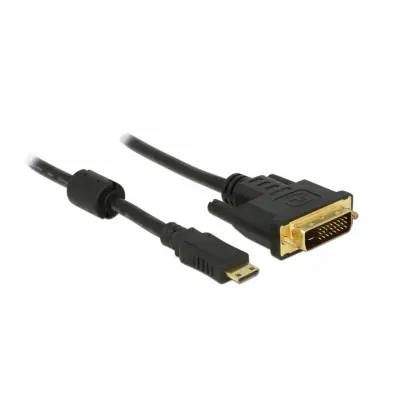 Delock HDMI/DVI adapterski kabel HDMI-mini-C vtič, DVI-D 24+1-polni vtič 1 m črna 83582 s feritnim jedrom, lahko se privije, pozlačeni konektorji HDMI