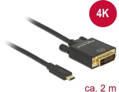 Delock USB-C® / DVI adapterski kabel USB-C® vtič\, DVI-D 24+1-polni vtič 2.00 m črna 85321 pozlačeni konektorji USB-C®-Display kabel