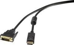 Renkforce DisplayPort / DVI adapterski kabel 1.00 m lahko se privije\, pozlačeni konektorji\, s feritnim jedrom črna  Renkforce DisplayPort / DVI priključni kabel [1x DisplayPort vtič - 1x D