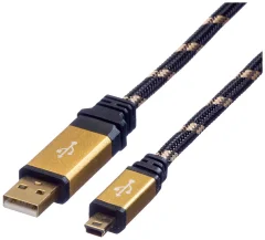 Roline USB kabel USB 2.0 USB-A vtič\, USB-mini-A vtič 0.80 m črna\, zlata zaščiten 11.02.8821