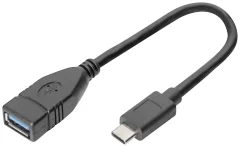 Adapterski kabel USB Type-C\, OTG\, Type-C - A M/F\, 0\,15m\, 3A\, 5GB\, različica 3.0\, blk  Digitus USB kabel  USB-C® vtič\, USB-A vtičnica 0.15 m črna  DB-300315-001-S