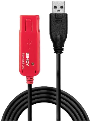 LINDY USB kabel USB 2.0 USB-A vtič\, USB-A vtičnica 30.00 m črna\, rdeča  42923