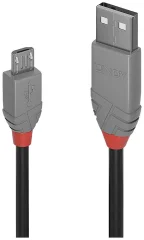 LINDY USB kabel USB 2.0 USB-A vtič\, USB-mikro-B vtič 2.00 m črna\, siva  36733