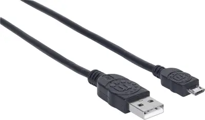 Manhattan Hi-Speed USB Micro-B kabel USB 2.0, vtič tipa A - vtič Micro-B, 480 Mbps, 3 m, črn Manhattan USB kabel USB 2.0 USB-mikro-B vtič, USB-A vtič