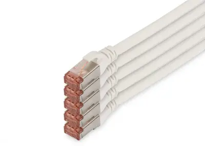 Digitus DK-1644-100-WH-5 RJ45 omrežni kabel CAT6 S/FTP 10 m bela zaščita iz folije, skupna zaščita, zaščiten, brez halogena, Simplex, dvojno oklopljen