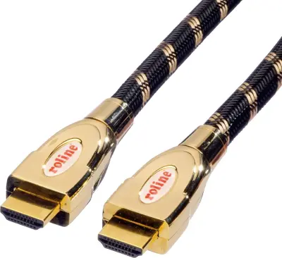 Roline HDMI priključni kabel HDMI-A  vtič\, HDMI-A  vtič 2.00 m črna/zlata 11.04.5691 #####4K UHD\, dvojno oklopljen HDMI kabel
