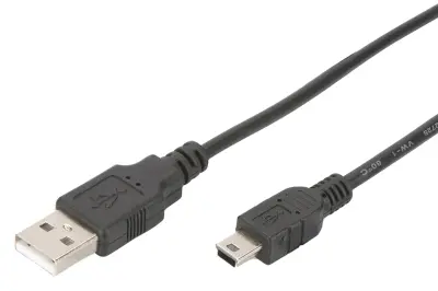 Digitus USB kabel USB 2.0 USB-A vtič\, USB-mini-B vtič 1.80 m črna okrogel\, dvojno oklopljen DB-300130-018-S