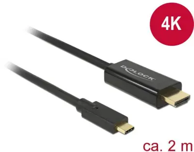 Delock USB-C® / HDMI adapterski kabel USB-C® vtič\, HDMI-A  vtič 2.00 m črna 85259 pozlačeni konektorji USB-C®-Display kabel