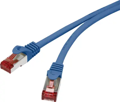 Renkforce RF-4737384 RJ45 omrežni kabel\, Patch kabel CAT 6 S/FTP 0.15 m modra z zaščitnim zapornim zatičem\, pozlačeni konektorji\, ognjevaren 1 kos