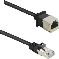 Renkforce RF-4394124 RJ45 omrežni kabel\, Patch kabel CAT 5e F/UTP 0.50 m črna podaljšek z zaščitnim zapornim zatičem\, pozlačeni konektorji 1 kos