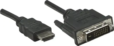 Manhattan DVI / HDMI adapterski kabel DVI-D 24+1-polni vtič\, HDMI-A  vtič 3.00 m črna 372510 pozlačeni konektorji\, UL-certificirano DVI kabel