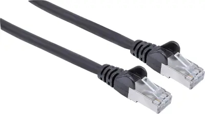 Intellinet 740999 RJ45 omrežni kabel\, Patch kabel CAT 6a S/FTP 7.50 m črna zaščita iz folije\, pletena zaščita\, zaščiten\, brez halogena 1 kos