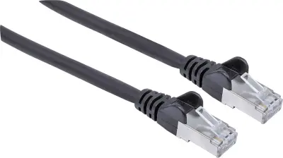 Intellinet 318792 RJ45 omrežni kabel\, Patch kabel CAT 6a S/FTP 3.00 m črna zaščita iz folije\, pletena zaščita\, brez halogena 1 kos