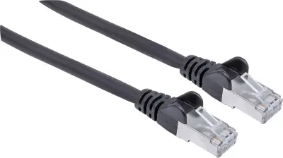 Intellinet 740937 RJ45 omrežni kabel\, Patch kabel CAT 6a S/FTP 5.00 m črna zaščita iz folije\, pletena zaščita\, zaščiten\, brez halogena 1 kos