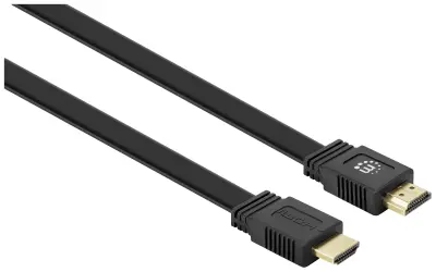 Manhattan HDMI kabel HDMI-A vtič, HDMI-A vtič 1 m črna 355605 dvojno oklopljen, ploščati, ploščata izvedba, High speed-HDMI z ethernet HDMI kabel