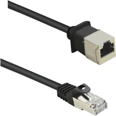 Renkforce RF-4394121 RJ45 omrežni kabel\, Patch kabel CAT 5e F/UTP 1.00 m črna podaljšek z zaščitnim zapornim zatičem\, pozlačeni konektorji 1 kos